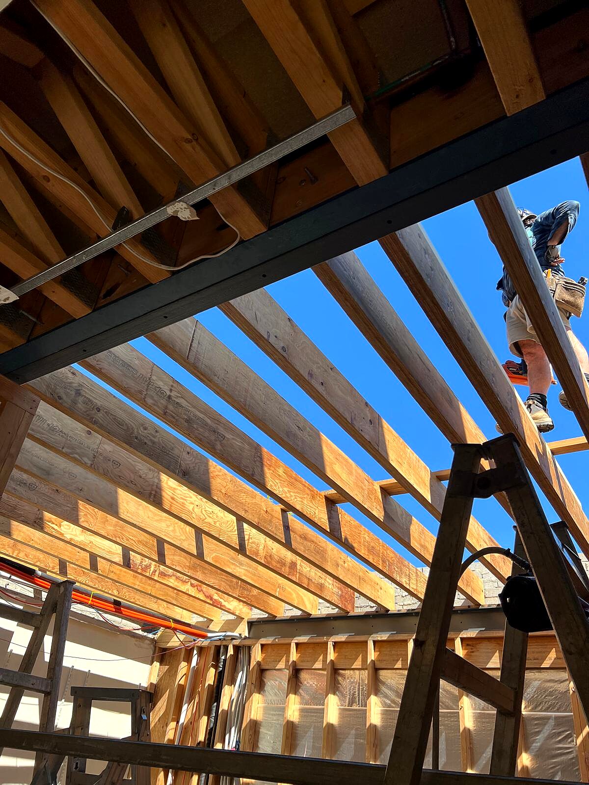 Suspended floor and first-storey framing on the Mildav Projects Oakleigh job